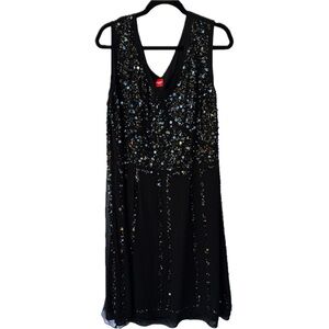 Olsen Europe Black Sequin Midi Fancy Special Occasion Dress